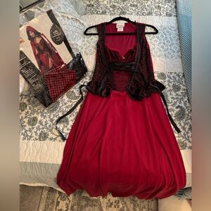 Red and Black Dress with Lace Details